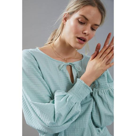 ANTHROPOLOGIE Rebecca Smocked Peasant Top Mint Green {3Q42} - Picture 3 of 4